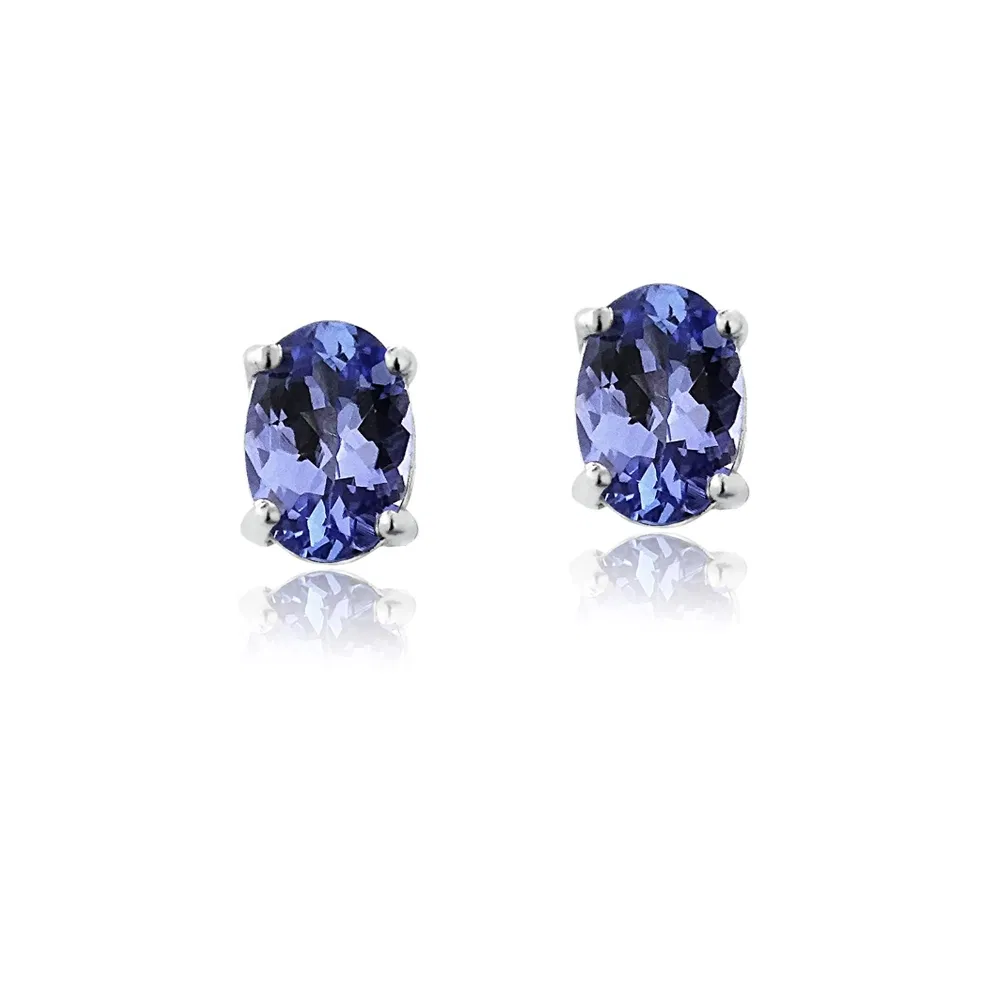 Sterling Silver 0.60ct Tanzanite 5x3 Oval Stud Earrings - Grocery