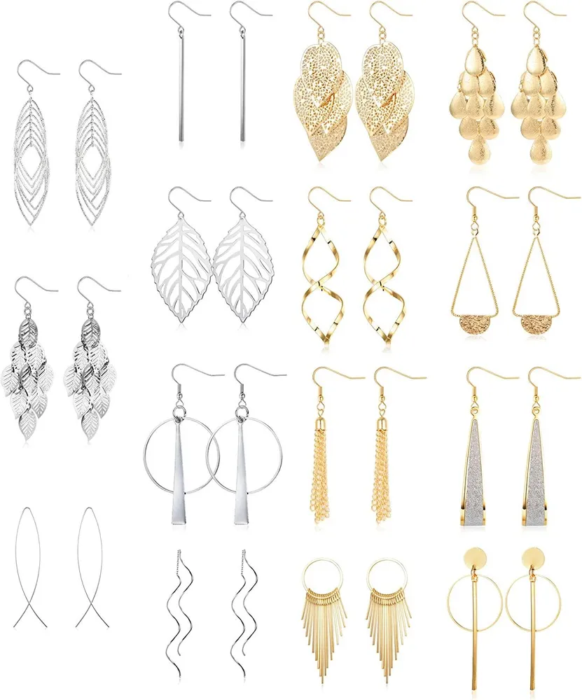 15 Pairs Drop Dangle Earrings for Women Twist Wave Tassel Earrings Boho Threader Earrings Vintage Statement Bohemian Jewelry Set Gift - Grocery