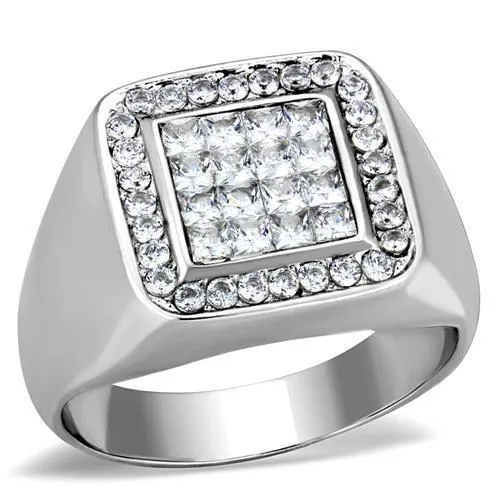 TK1802 - High polished (no plating) Stainless Steel Ring with AAA Grade CZ in Clear - Grocery
