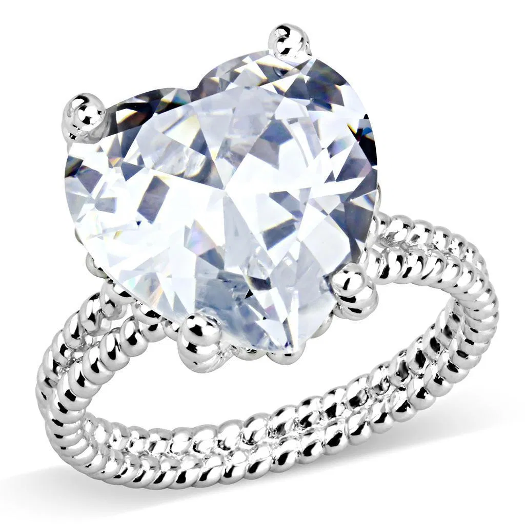 3W1536 - Rhodium Brass Ring with AAA Grade CZ in Clear - Grocery