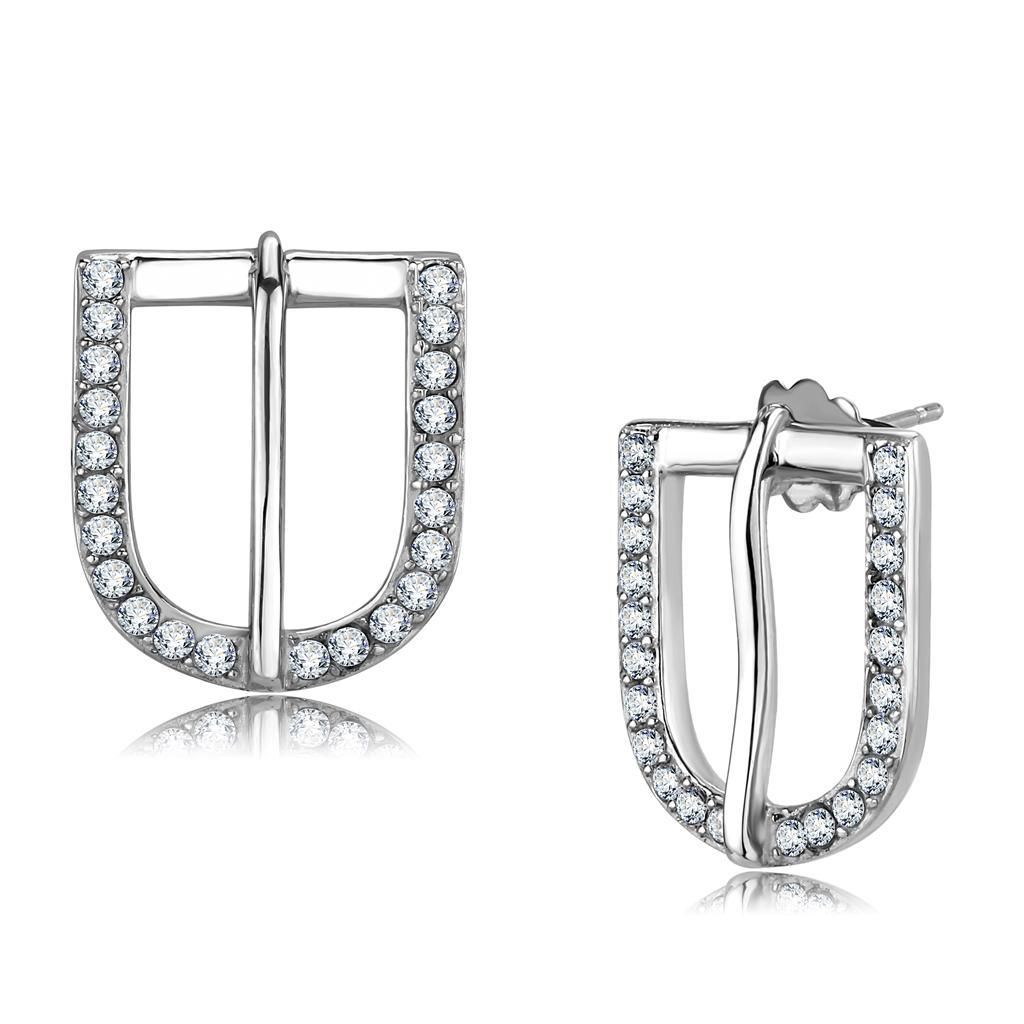TK3489 - High polished (no plating) Stainless Steel Earrings with Top Grade Crystal in Clear - Grocery