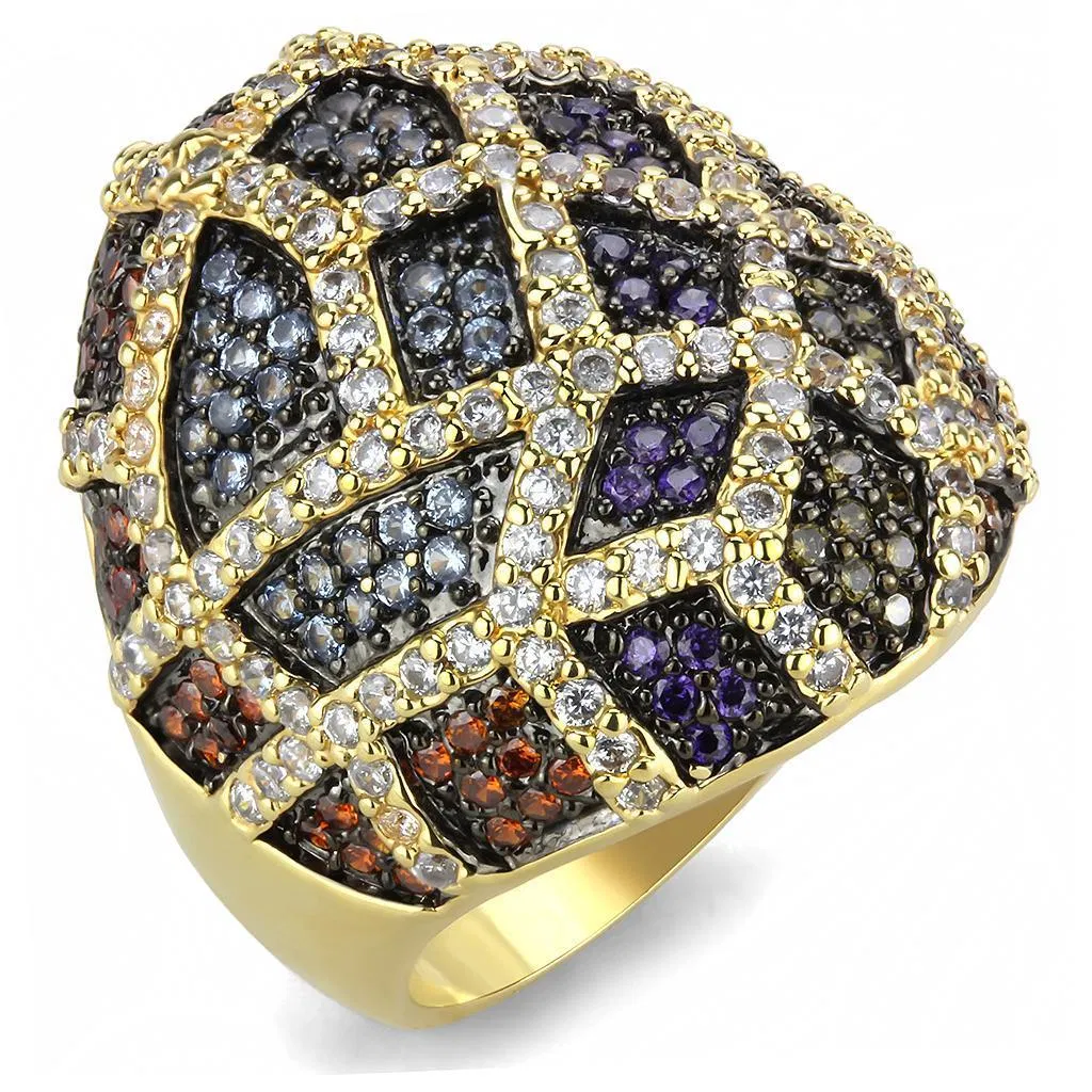 3W1461 - Gold+Ruthenium Brass Ring with AAA Grade CZ in Multi Color - Grocery