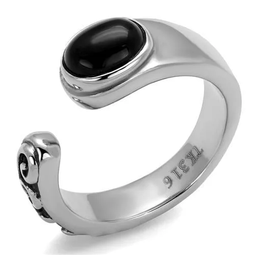 TK1971 - High polished (no plating) Stainless Steel Ring with Synthetic Onyx in Jet - Grocery