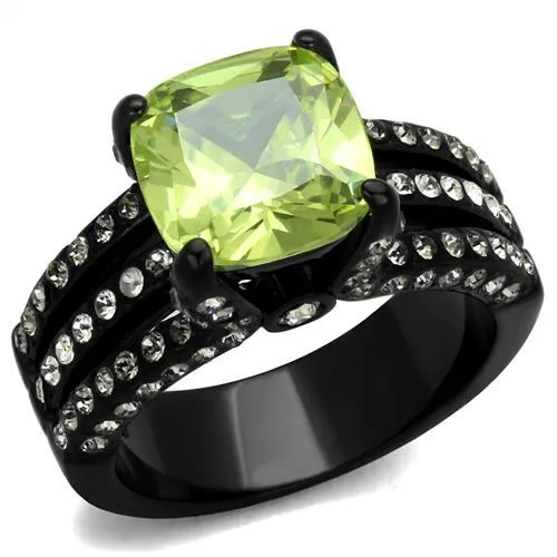 TK2491 - IP Black(Ion Plating) Stainless Steel Ring with AAA Grade CZ in Apple Green color - Grocery