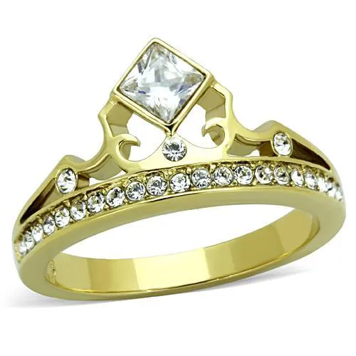 TK1727 - IP Gold(Ion Plating) Stainless Steel Ring with AAA Grade CZ in Clear - Grocery