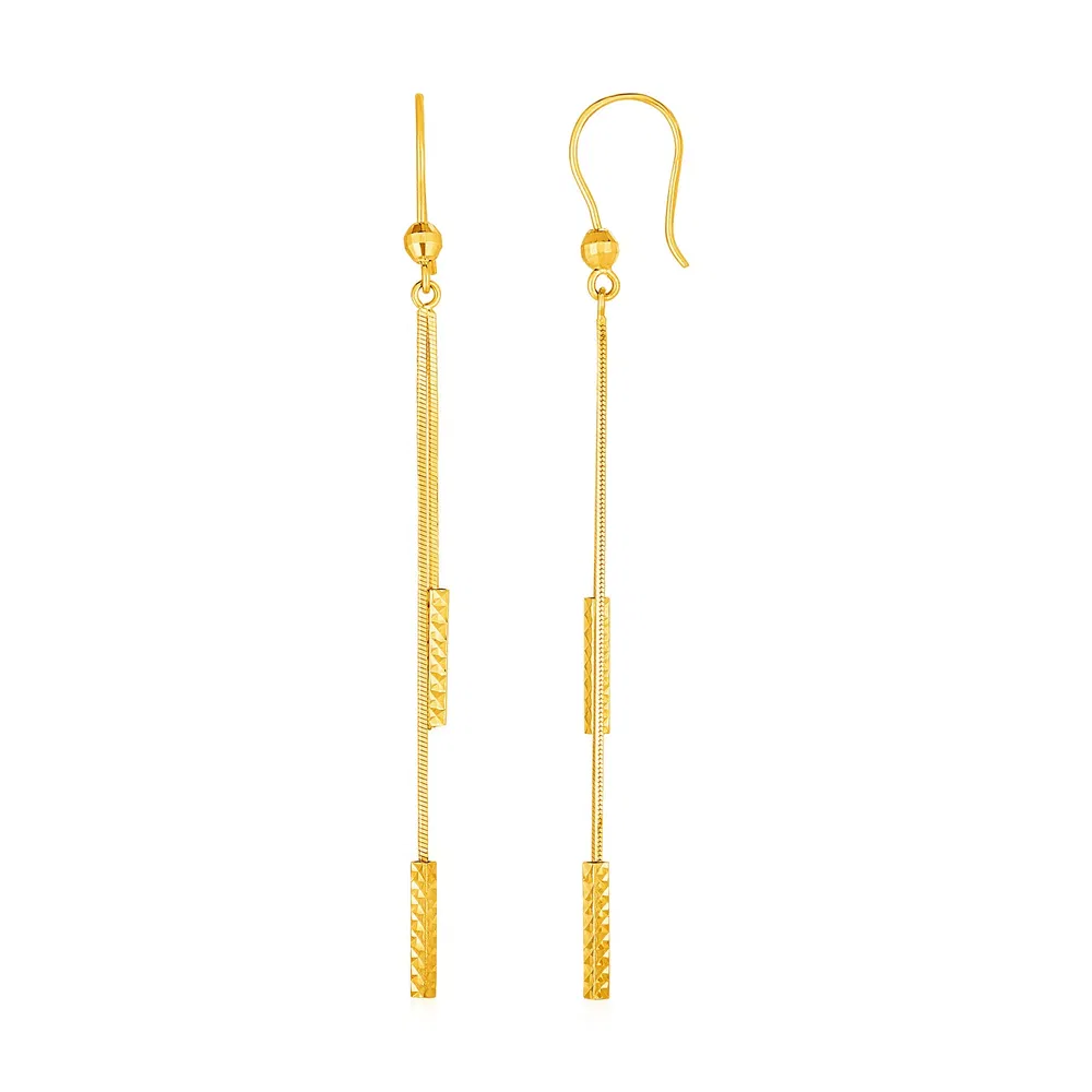 Textured Bar Long Drop Earrings in 14k Yellow Gold - Grocery