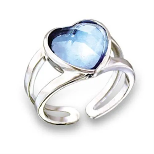 411813 - Rhodium Brass Ring with Top Grade Crystal in Sea Blue - Grocery