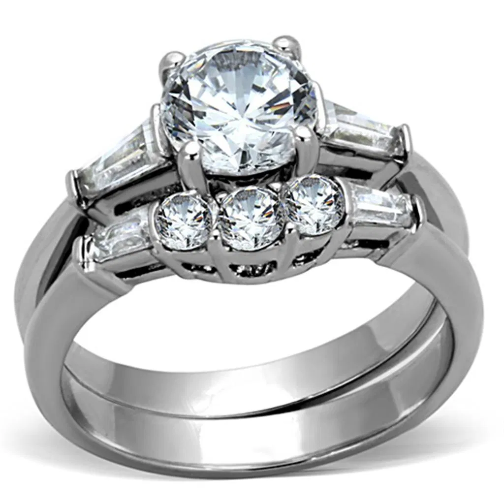 TK1W001 - High polished (no plating) Stainless Steel Ring with AAA Grade CZ in Clear - Grocery