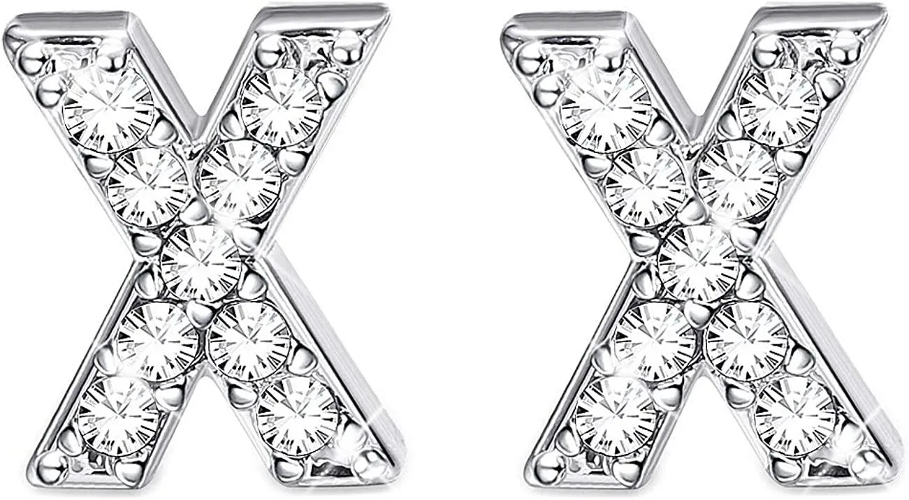 925 Sterling Silver Initial Stud Earrings Minimalist 26 Alphabets Letter Earrings Made with Austria Crystals - Grocery