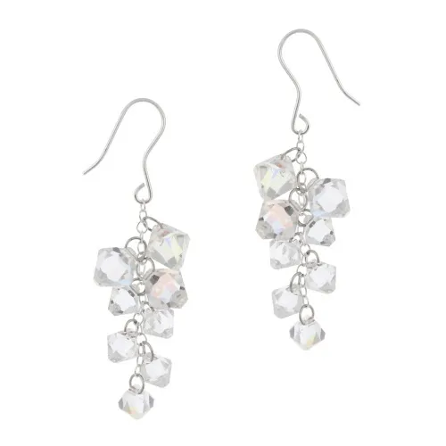 Sterling Silver Aurora Borealis Swarovski Elements Cluster Dangle Earrings - Grocery