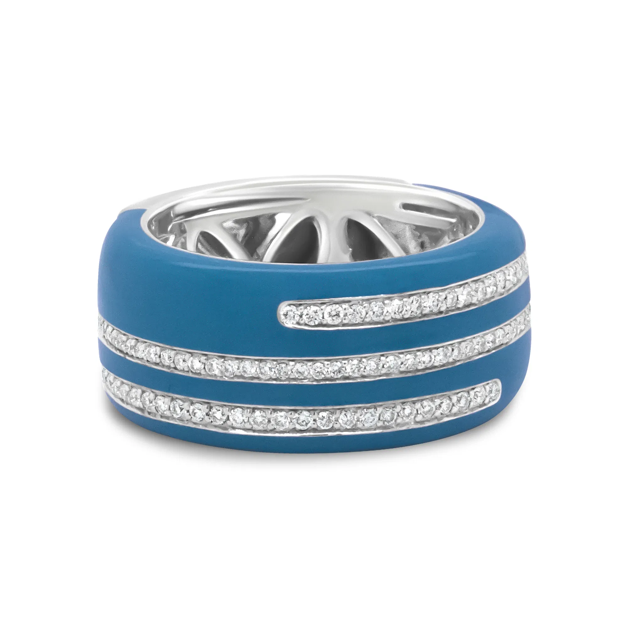 .925 Sterling Silver Turquoise Enamel 5/8 Cttw Round Diamond Wide Band Statement Ring (F-G Color, VS1-VS2 Clarity) - Size 7 - Grocery