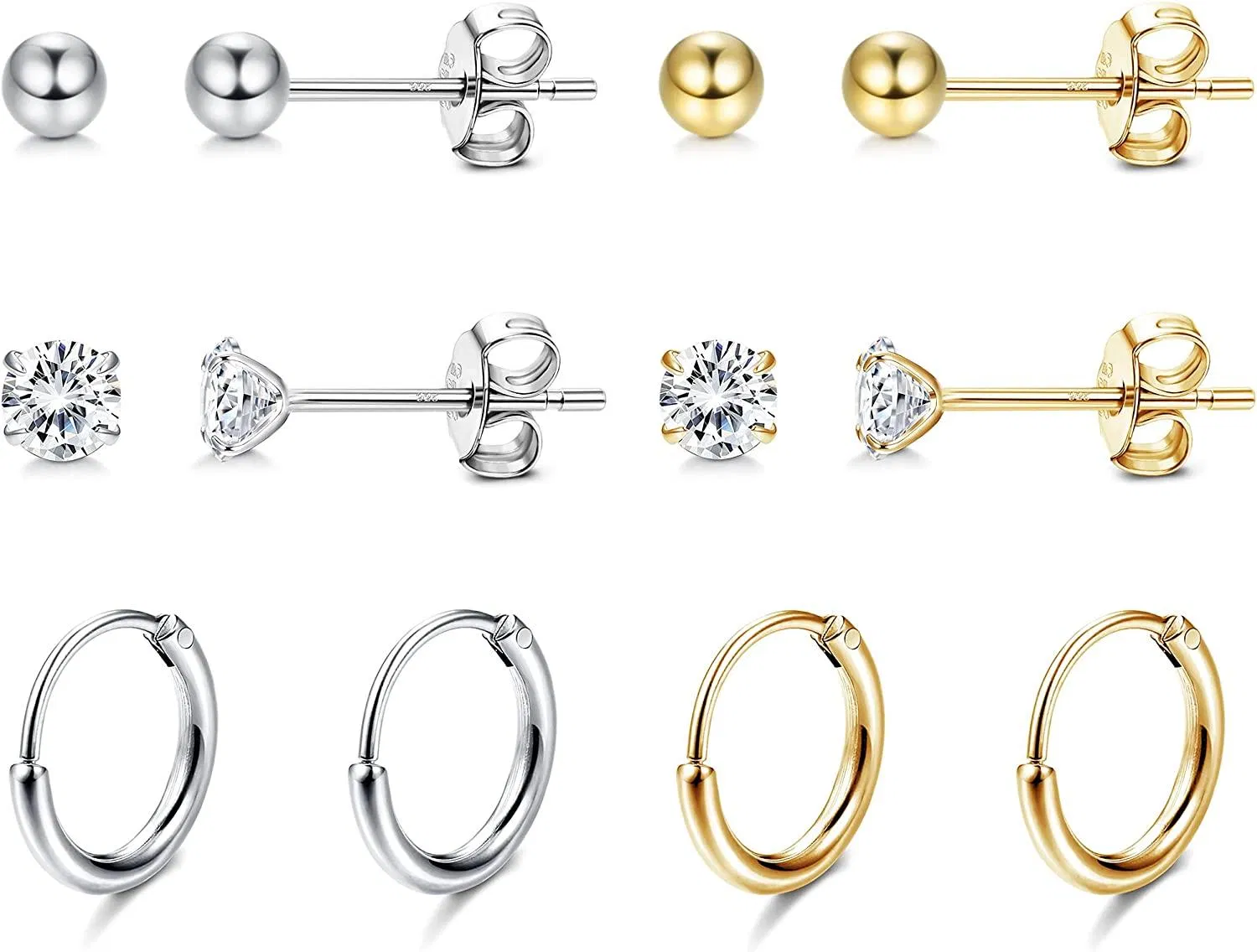 Sterling Silver Cartilage Earrings Set for Women 14K Gold Plated Ball Cubic Zirconia Stud Earrings Cartilage Hoop Earrings Tragus Helix Piercing Jewelry - Grocery