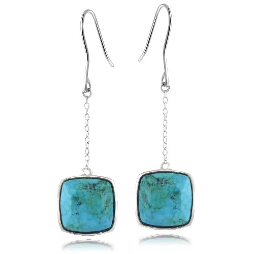 Sterling Silver Reconstituted Turquoise Square Dangle Earrings - Grocery