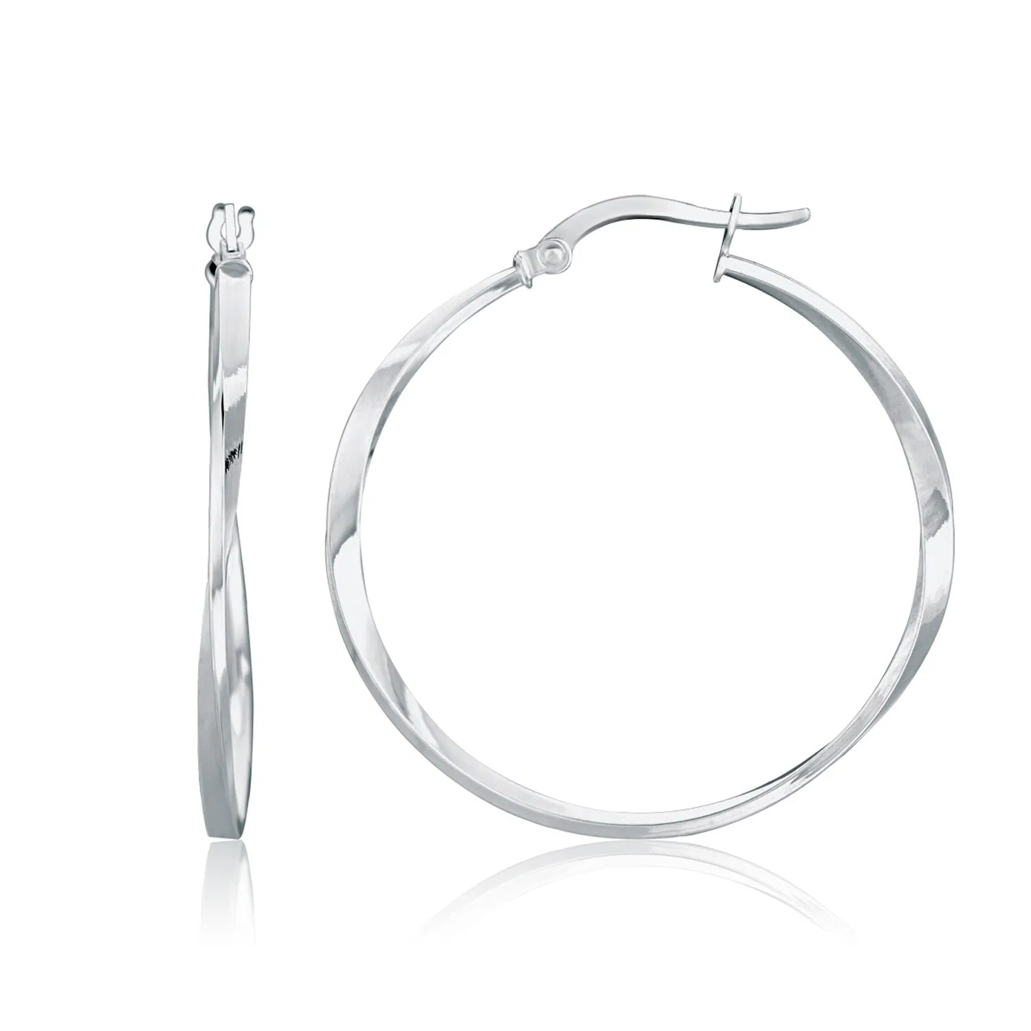 14k White Gold Mobius Twisted Hoop Earrings(1.5x50mm) - Grocery