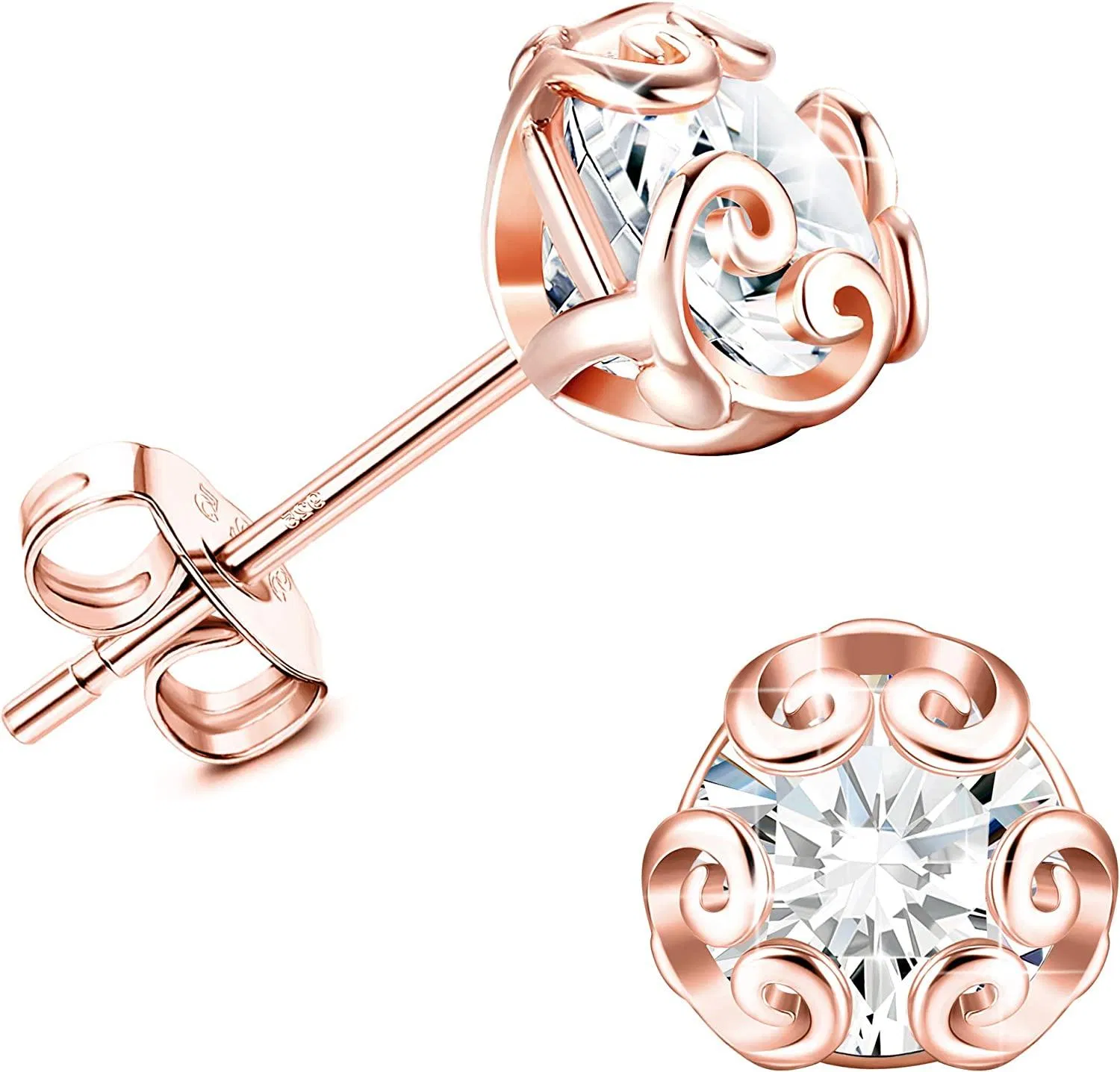 Sterling Cubic Zirconia Stud Earrings for Women Plated Stud Whited Gold Plated Fine Stones 6MM CZ Stud Earrings - Grocery
