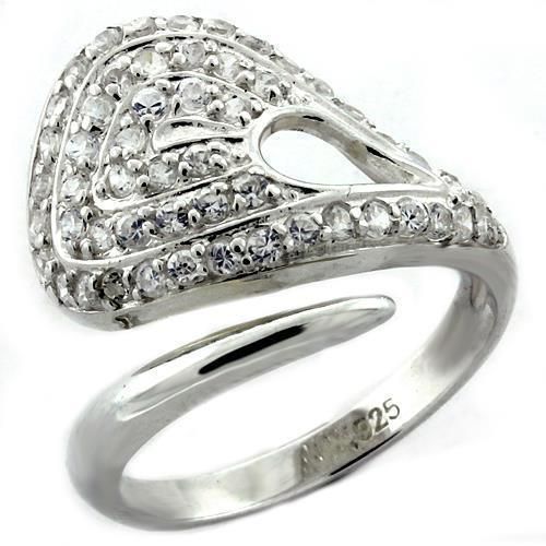 LOAS1161 - High-Polished 925 Sterling Silver Ring with AAA Grade CZ in Clear - Grocery