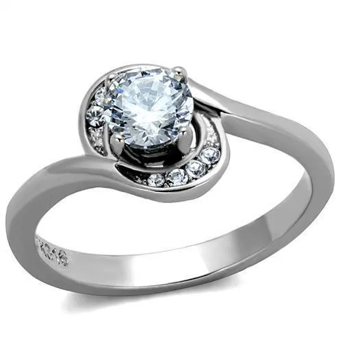 TK2116 - High polished (no plating) Stainless Steel Ring with AAA Grade CZ in Clear - Grocery