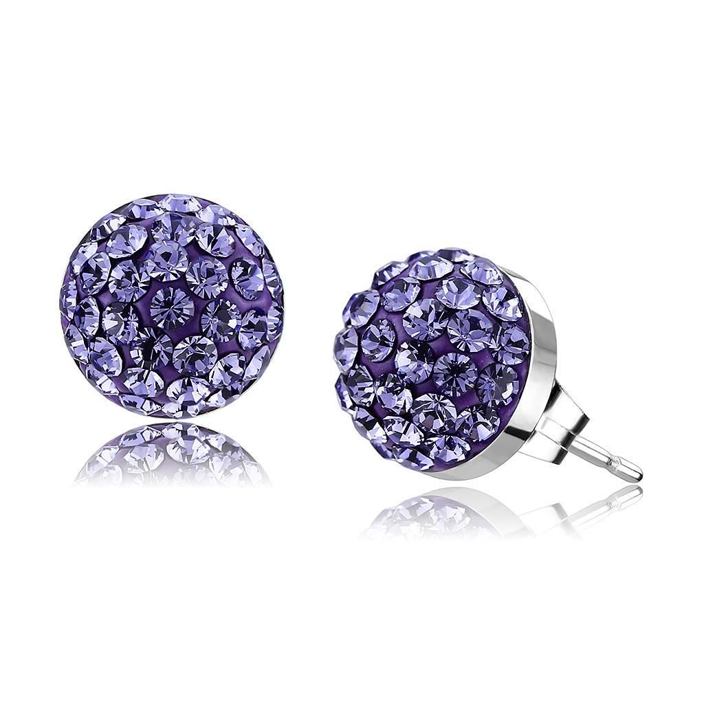 TK3551 - High polished (no plating) Stainless Steel Earrings with Top Grade Crystal in Tanzanite - Grocery