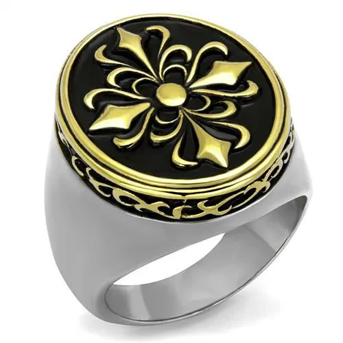TK2241 - Two-Tone IP Gold (Ion Plating) Stainless Steel Ring with Epoxy in Jet - Grocery