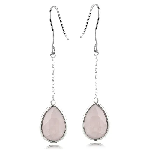 Sterling Silver Rose Quartz Teardrop Dangle Earrings - Grocery