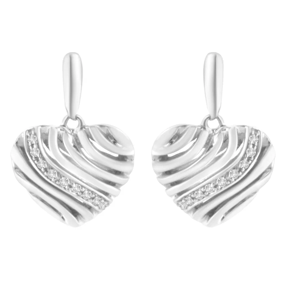 Sterling Silver Heart Diamond Accent Puff Earrings (I-J, I1-I2) - Grocery