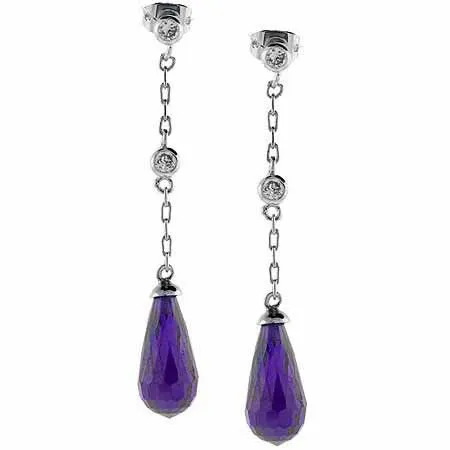 Sterling Silver Amethyst CZ & Clear CZ Teardrop Earrings - Grocery