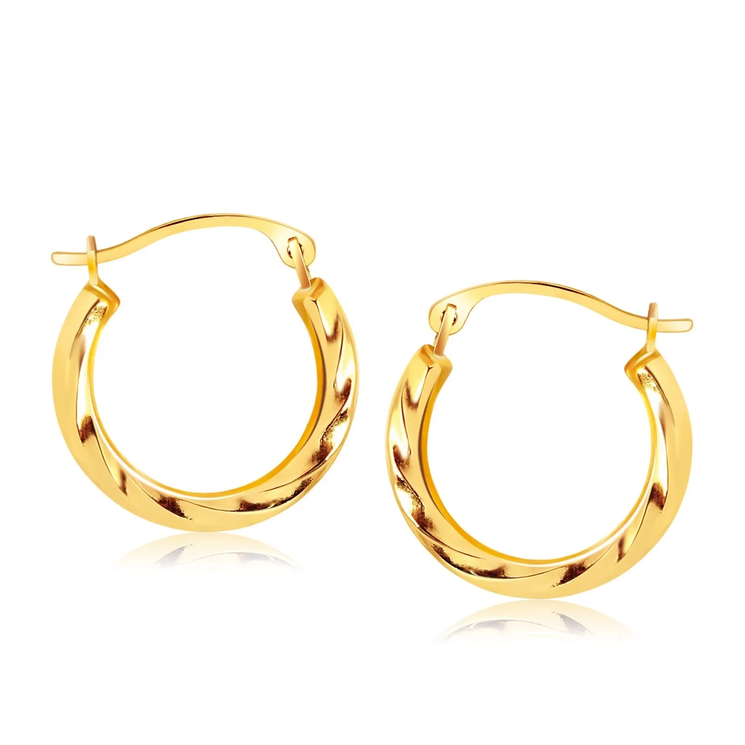 10k Yellow Gold Hoop Earrings in Textured Polished Style - Grocery