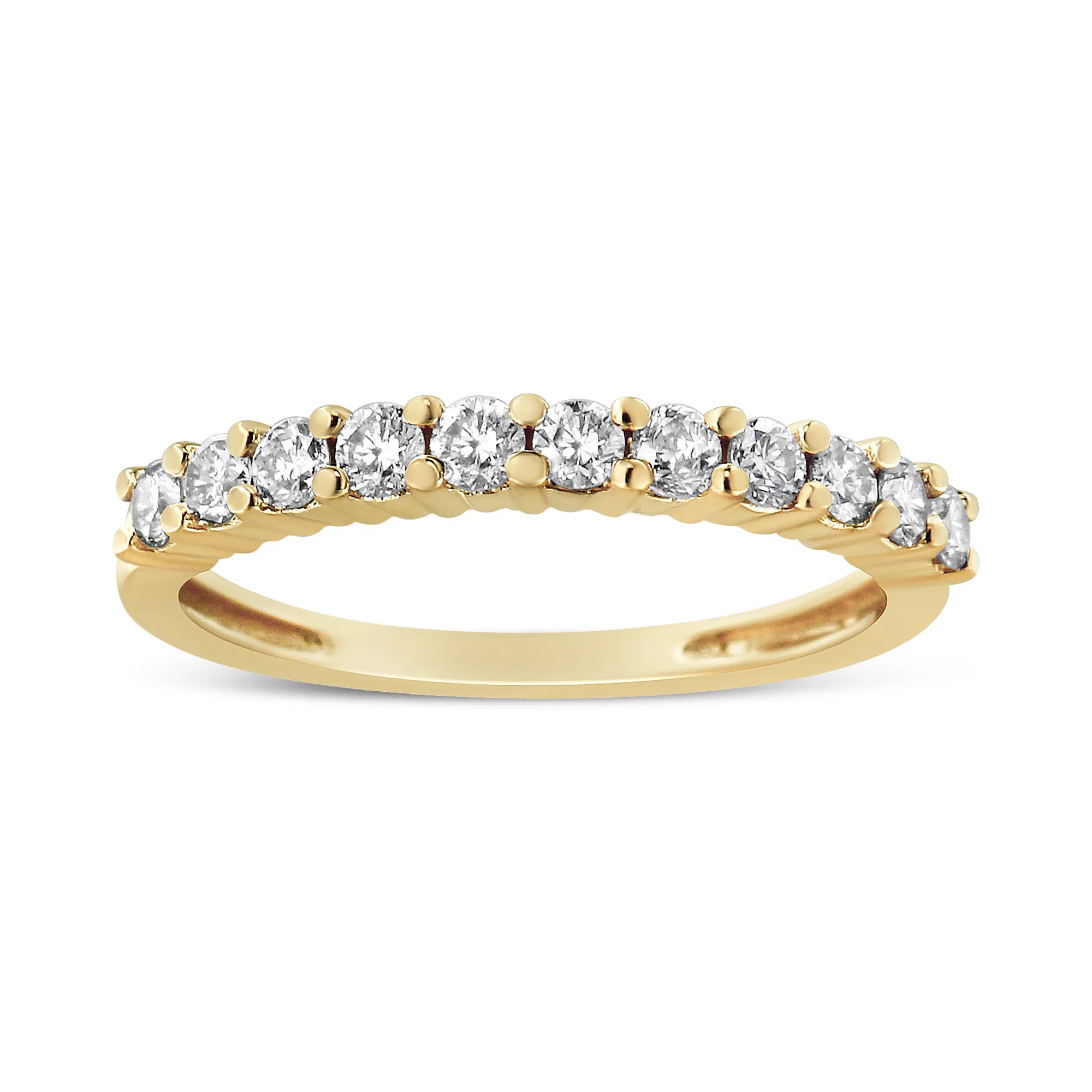 14K Yellow Gold Plated .925 Sterling Silver 1/2 cttw Shared Prong Set Brilliant Round-Cut Diamond 11 Stone Band Ring (J-K Color, I1-I2 Clarity) - Grocery