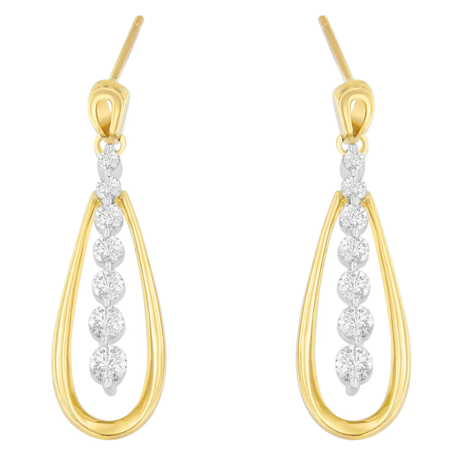 14K Two Toned Gold Dangling Diamond Drop Earrings (1.00cttw, H-I color,SI1-SI2 clarity) - Grocery