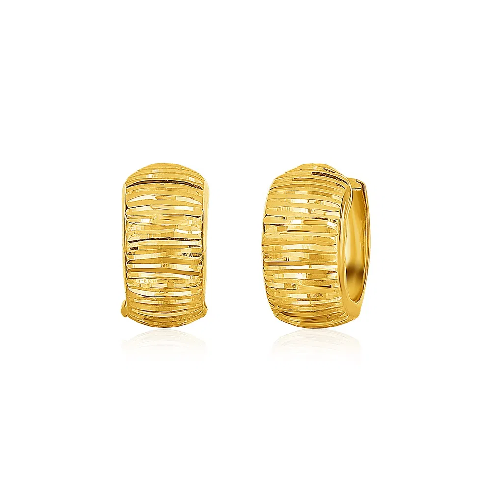 14k Yellow Gold Diamond Cut Hoop Design Earrings - Grocery
