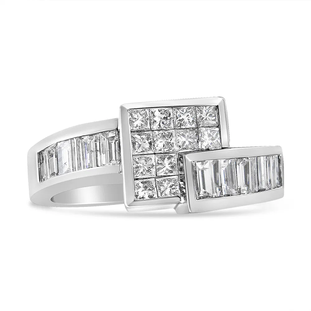14K Gold 1 1/2 Cttw Channel-Set Princess and Baguette-Cut Diamond Bypass Ring Band (G-H Color, SI2-I1 Clarity) - Grocery