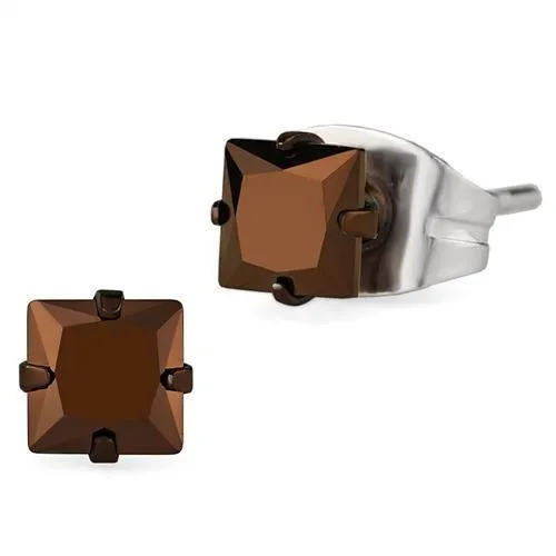 TK2582 - Two Tone IP Light Brown (IP Light coffee) Stainless Steel Earrings with AAA Grade CZ in Light Coffee - Grocery