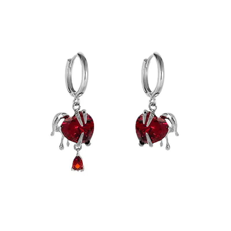 Love Asymmetric Zircon Earrings Small 925 Silver Needle - Grocery