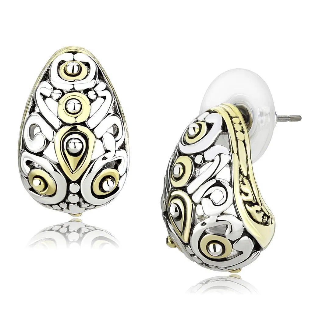 LO256 - Gold+Rhodium Brass Earrings with No Stone - Grocery