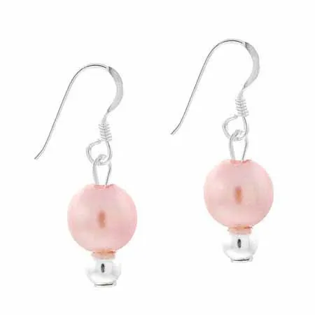 Sterling Silver 6mm Simulated Pink Pearl Dangle Earrings - Grocery
