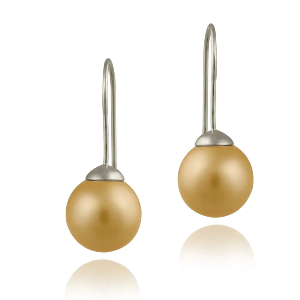 Sterling Silver 12mm Peach Shell Pearl Drop Earrings - Grocery
