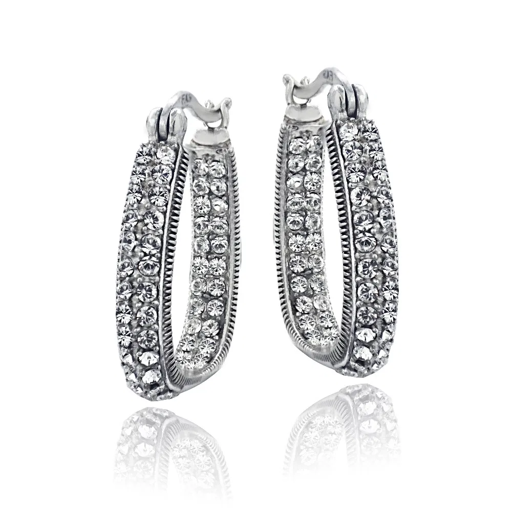 Silver Tone Swarovski Elements Inside Out Square Hoop Earrings - Grocery