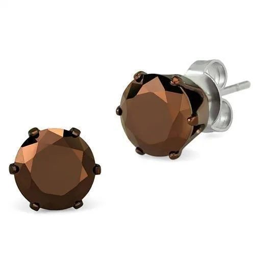 TK2588 - Two Tone IP Light Brown (IP Light coffee) Stainless Steel Earrings with AAA Grade CZ in Light Coffee - Grocery