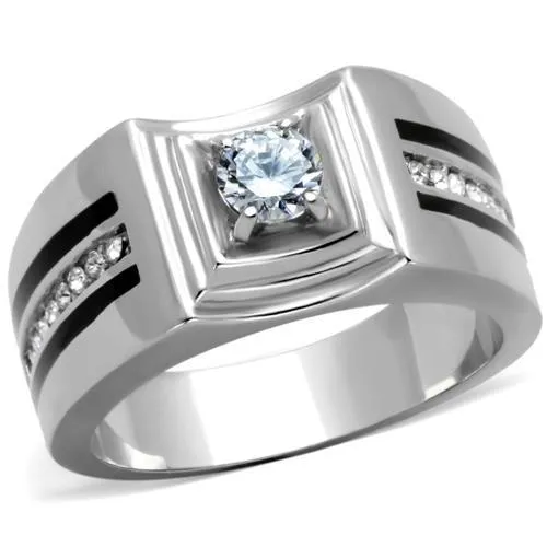 TK1814 - High polished (no plating) Stainless Steel Ring with AAA Grade CZ in Clear - Grocery