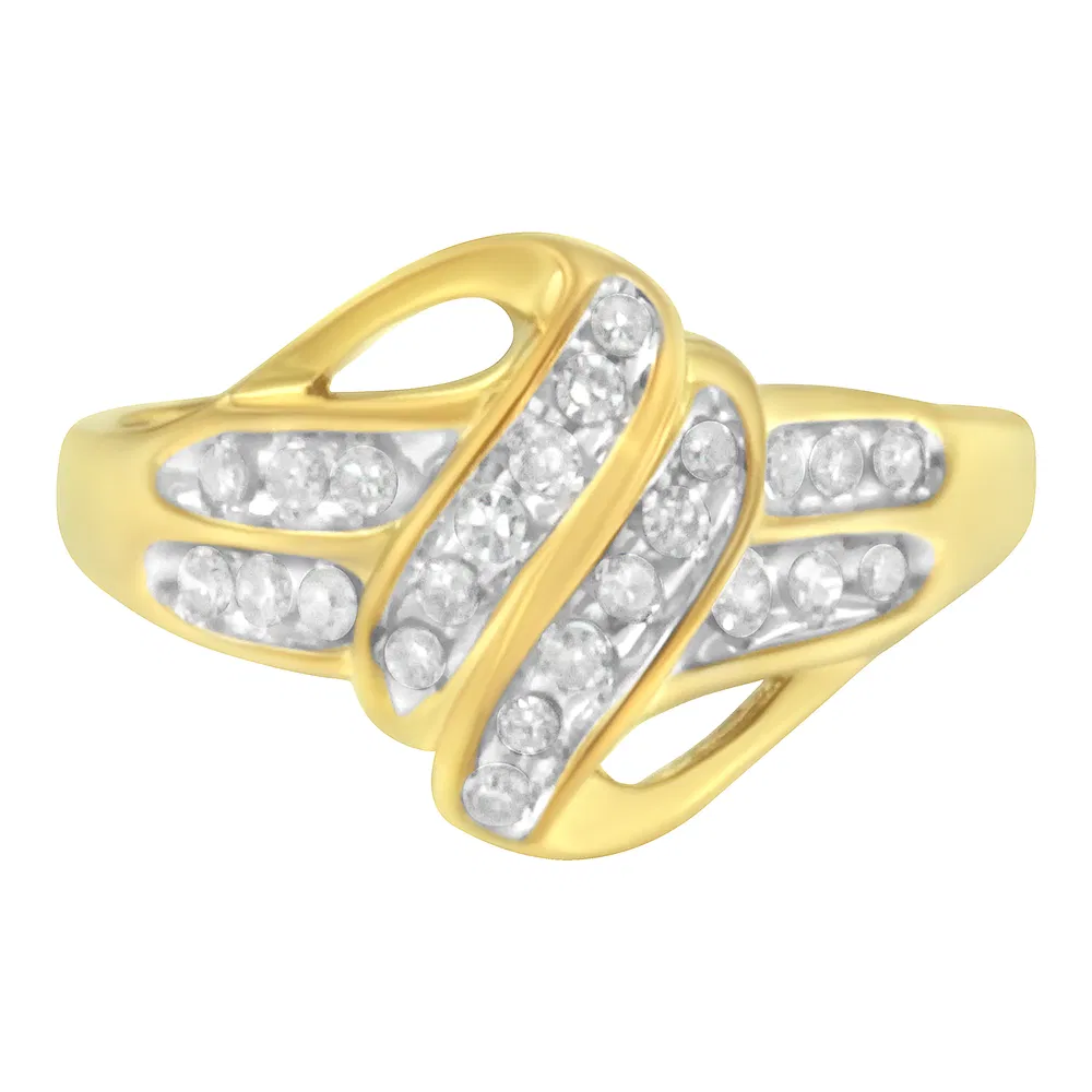 10K Yellow Gold Plated .925 Sterling Silver 1.0 Cttw Diamond Flower Cluster Open Halo Floral Ring (J-K Color, I2-I3 Clarity) - Grocery