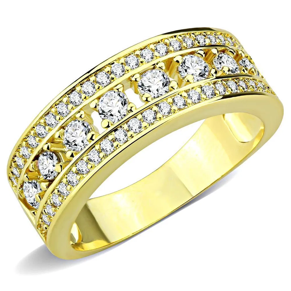 3W1459 - Gold Brass Ring with AAA Grade CZ in Clear - Grocery
