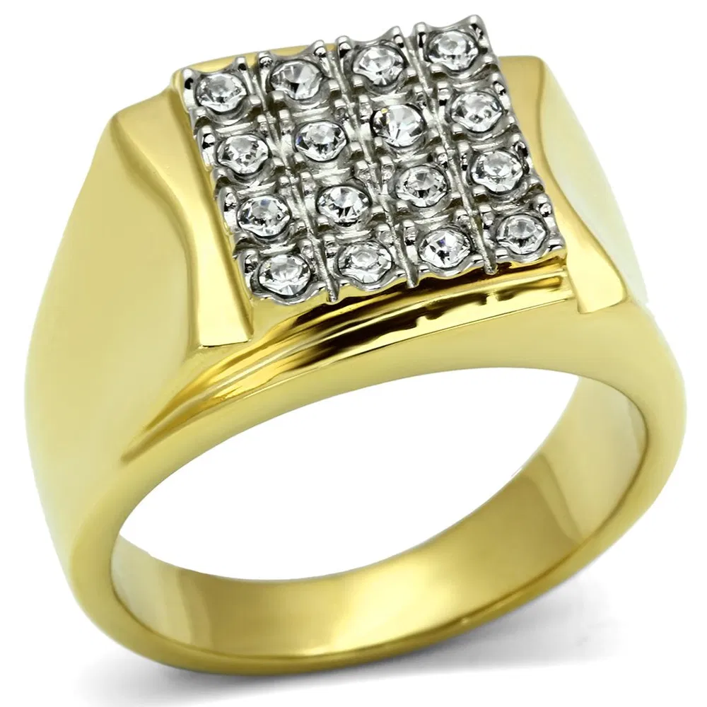 TK751 - Two-Tone IP Gold (Ion Plating) Stainless Steel Ring with Top Grade Crystal in Clear - Grocery