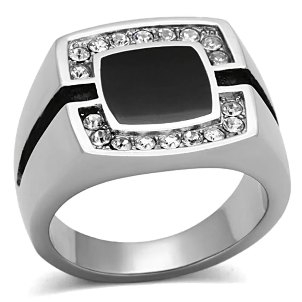 TK1183 - High polished (no plating) Stainless Steel Ring with Top Grade Crystal in Clear - Grocery
