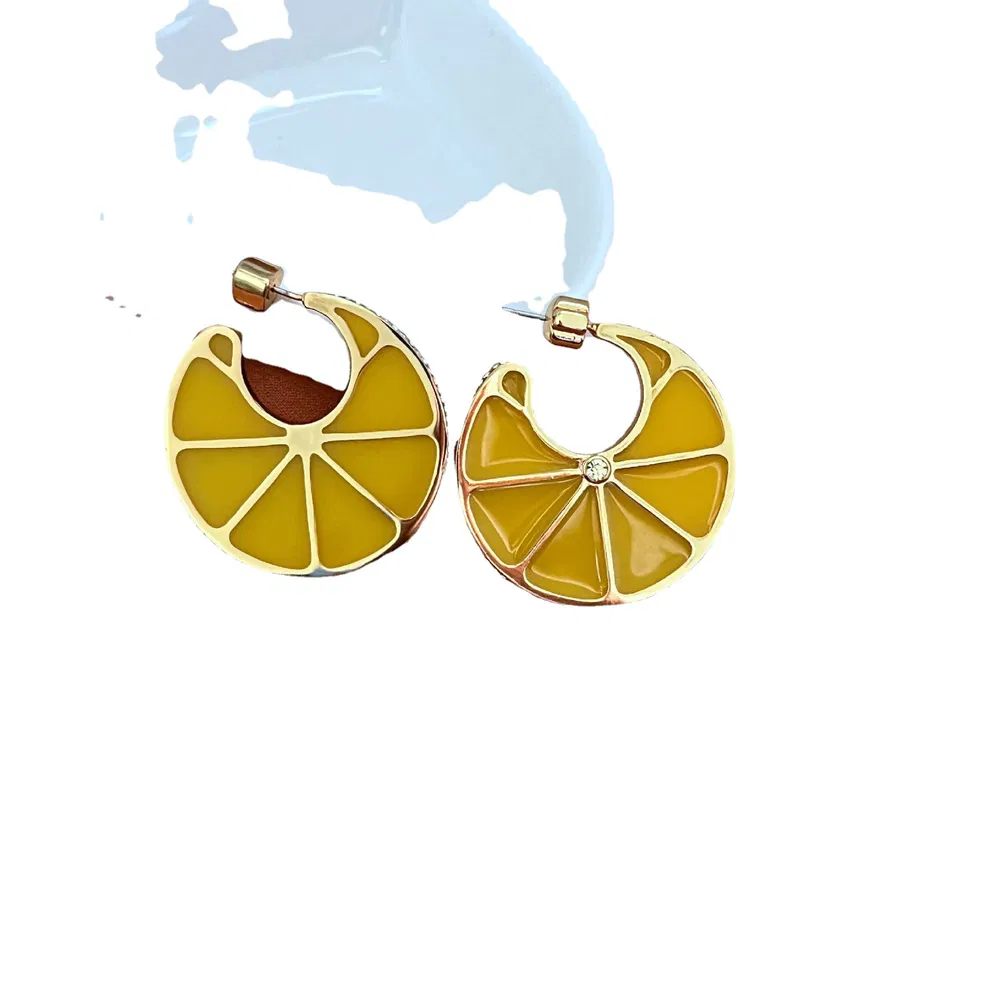 Lemon Fruit Resin Diamond Gold Plated C Earrings - Grocery