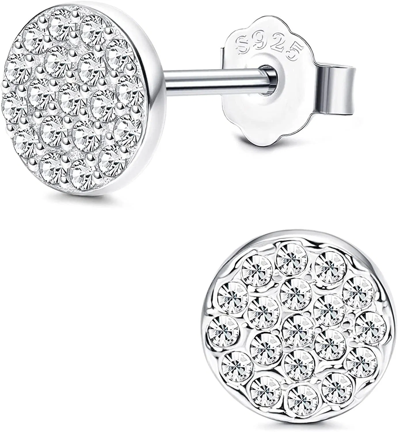 Small Butterfly Stud Earrings For Women 925 Sterling Silver Cubic Zirconia Earrings Studs White Gold Plated Plant Crescent Clover Pave CZ Cat Earrings - Grocery