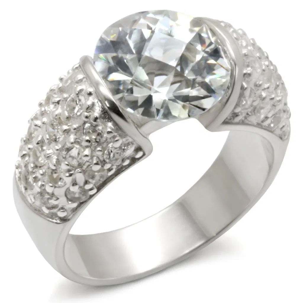 20423 - High-Polished 925 Sterling Silver Ring with AAA Grade CZ in Clear - Grocery