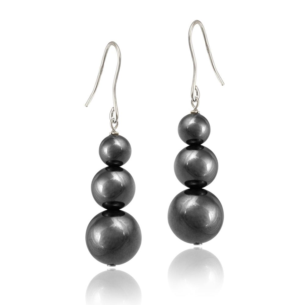 Sterling Silver Hematite Three-Stone Drop Earrings - Grocery