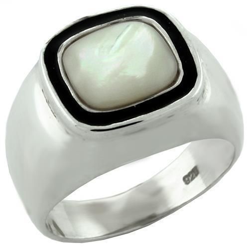LOAS1083 - High-Polished 925 Sterling Silver Ring with Synthetic Jade in White - Grocery