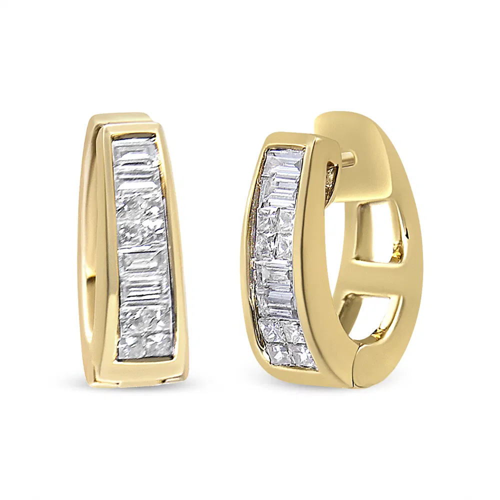 14K Yellow Gold 1 cttw Baguette and Princess Cut Diamond Earrings (H-I, VS1-VS2) - Grocery