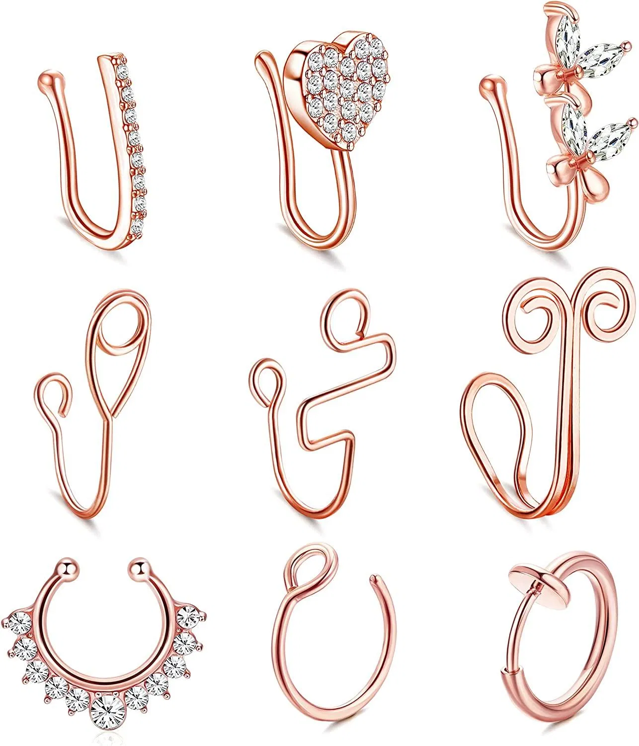 Fake Nose Ring Stud; Fake Septum Fake Nose Ring for Women Men; Nose Cuff Non Piercing; Faux Clip on Nose Rings - Grocery